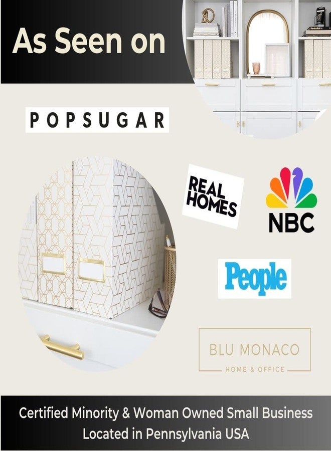 BLU MONACO | Cardboard Magazine File Holder Set of 4 | Vertical Magazine File Holder for Desk and Shelves | Cream Gold Foldable Magazine Holders with Label Slots - Image 3